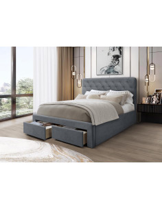 MARISOL Łóżko 160x200 cm z 2 Szufladami Velvet Popiel | Pikowany Zagłówek 2