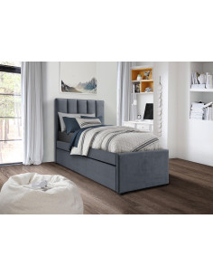 RUSSO 90x200 cm Łóżko Dwuosobowe Popielate Velvet z Wysuwanym Materacem 2