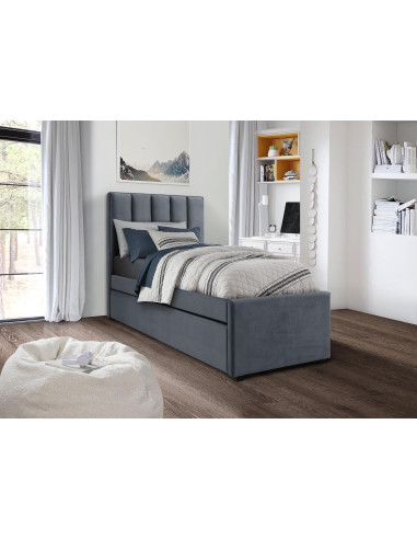 RUSSO 90x200 cm Łóżko Dwuosobowe Popielate Velvet z Wysuwanym Materacem