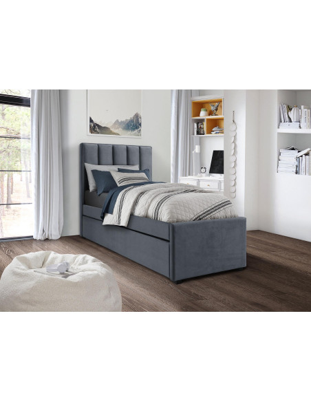 RUSSO 90x200 cm Łóżko Dwuosobowe Popielate Velvet z Wysuwanym Materacem