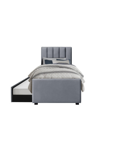 RUSSO 90x200 cm Łóżko Dwuosobowe Popielate Velvet z Wysuwanym Materacem
