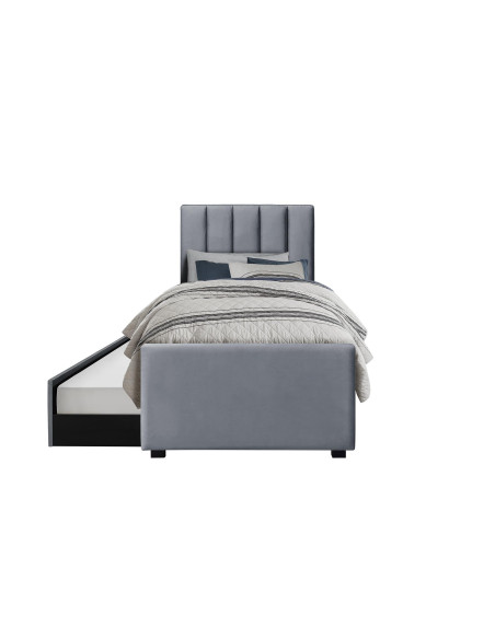 RUSSO 90x200 cm Łóżko Dwuosobowe Popielate Velvet z Wysuwanym Materacem