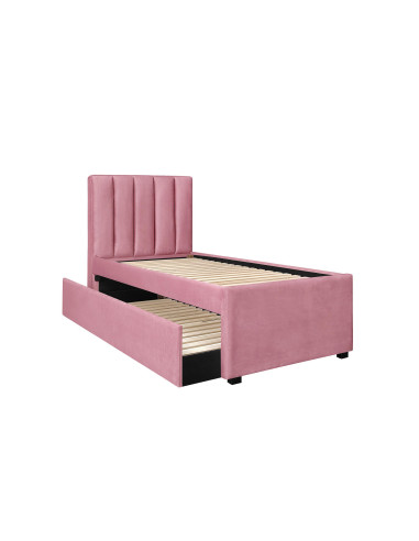 RUSSO 90x200 cm Łóżko Dwuosobowe Różowe Velvet z Wysuwanym Materacem