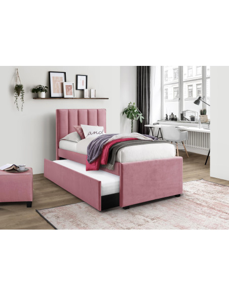 RUSSO 90x200 cm Łóżko Dwuosobowe Różowe Velvet z Wysuwanym Materacem