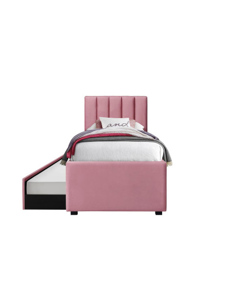 RUSSO 90x200 cm Łóżko Dwuosobowe Różowe Velvet z Wysuwanym Materacem