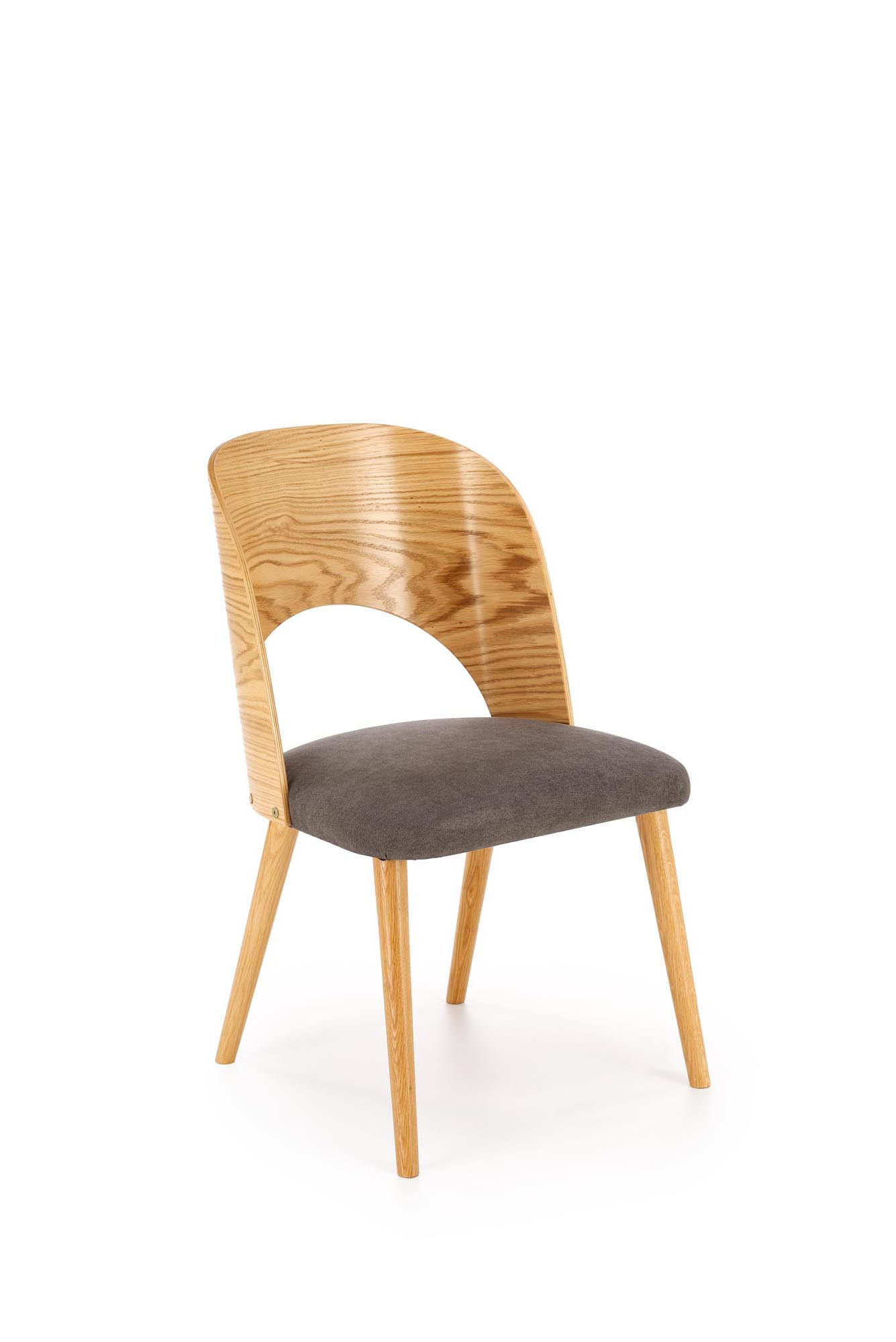 Przedni widok krzesła CADIZ z kubełkowym oparciem i szarym siedziskiem.