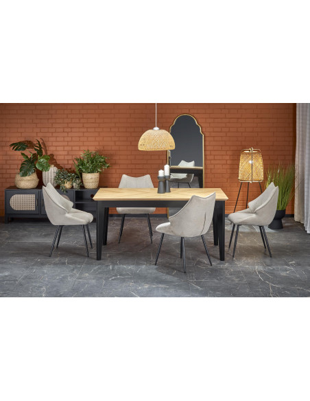 EDMONDO Stół Rozkładany 160-240cm Dąb Naturalny Nogi Drewniane Czarne