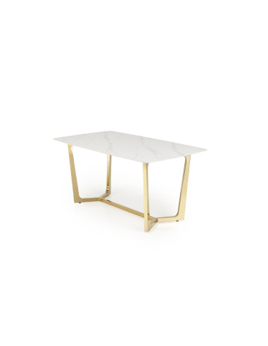 CLEMENTE Stół Glamour 160/90/76 cm Spiek Biały Marmur | Złote Nogi