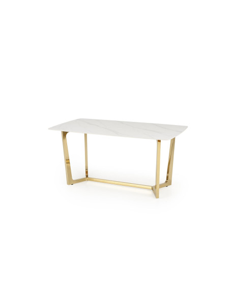 CLEMENTE Stół Glamour 160/90/76 cm Spiek Biały Marmur | Złote Nogi