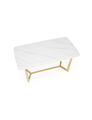 CLEMENTE Stół Glamour 160/90/76 cm Spiek Biały Marmur | Złote Nogi