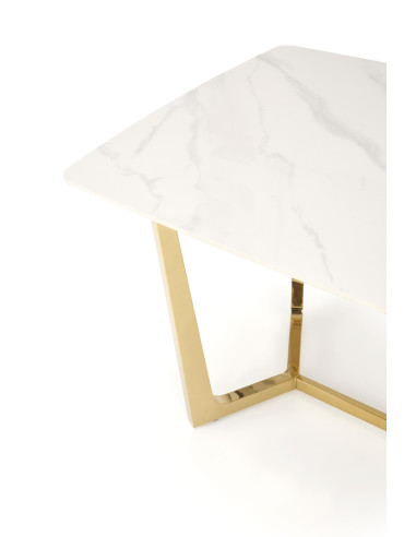 CLEMENTE Stół Glamour 160/90/76 cm Spiek Biały Marmur | Złote Nogi