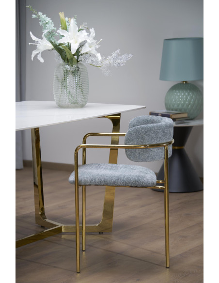 CLEMENTE Stół Glamour 160/90/76 cm Spiek Biały Marmur | Złote Nogi