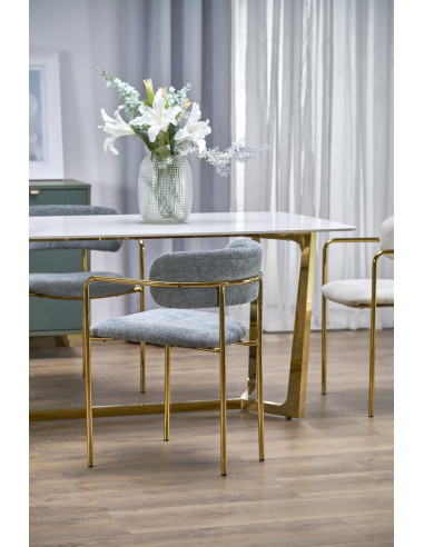 CLEMENTE Stół Glamour 160/90/76 cm Spiek Biały Marmur | Złote Nogi
