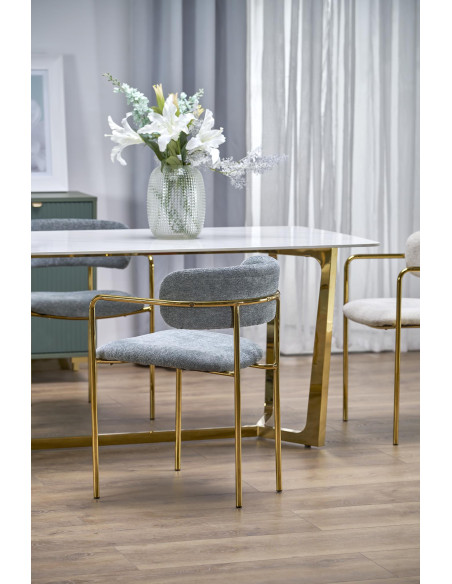 CLEMENTE Stół Glamour 160/90/76 cm Spiek Biały Marmur | Złote Nogi