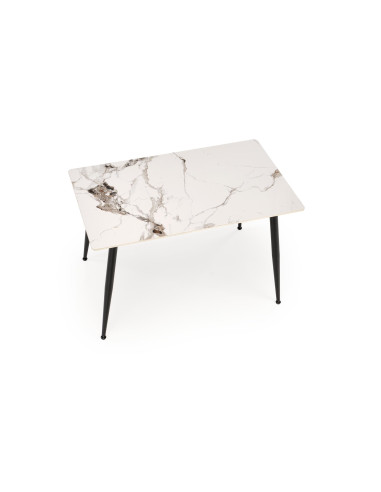 EMILIO Stół 120/70/76 cm Spiek / Marmur Biały Nogi Stalowe Zwężane Czarne
