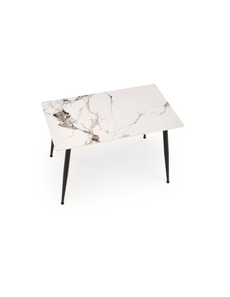 EMILIO Stół 120/70/76 cm Spiek / Marmur Biały Nogi Stalowe Zwężane Czarne