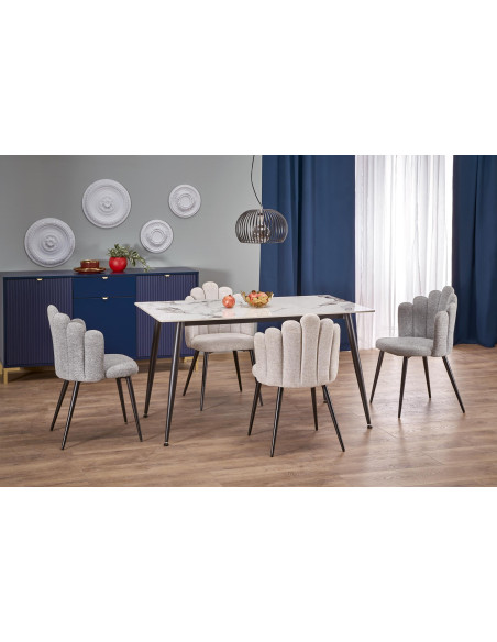 EMILIO Stół 120/70/76 cm Spiek / Marmur Biały Nogi Stalowe Zwężane Czarne