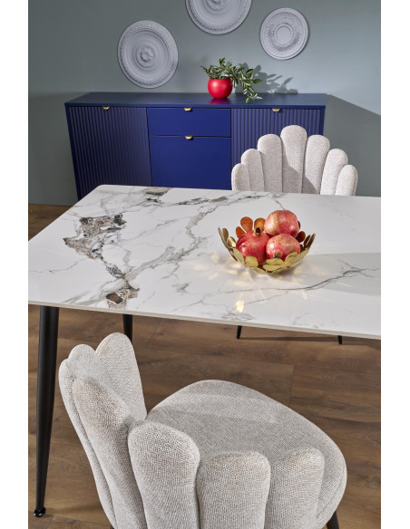 EMILIO Stół 120/70/76 cm Spiek / Marmur Biały Nogi Stalowe Zwężane Czarne