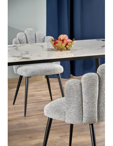 EMILIO Stół 120/70/76 cm Spiek / Marmur Biały Nogi Stalowe Zwężane Czarne