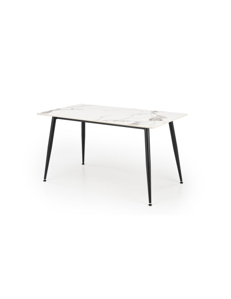 EMILIO Stół 140/80/76 cm Spiek / Marmur Biały Nogi Stalowe Zwężane Czarne