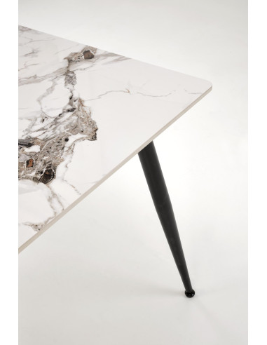 EMILIO Stół 140/80/76 cm Spiek / Marmur Biały Nogi Stalowe Zwężane Czarne