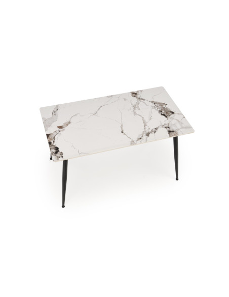 EMILIO Stół 140/80/76 cm Spiek / Marmur Biały Nogi Stalowe Zwężane Czarne