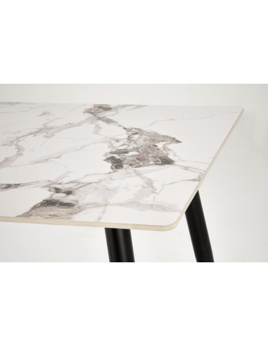 EMILIO Stół 140/80/76 cm Spiek / Marmur Biały Nogi Stalowe Zwężane Czarne
