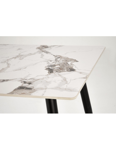 EMILIO Stół 140/80/76 cm Spiek / Marmur Biały Nogi Stalowe Zwężane Czarne