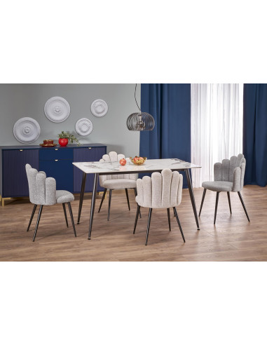 EMILIO Stół 140/80/76 cm Spiek / Marmur Biały Nogi Stalowe Zwężane Czarne