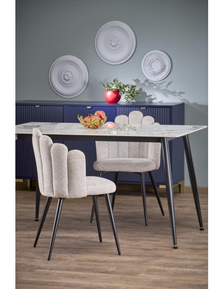 EMILIO Stół 140/80/76 cm Spiek / Marmur Biały Nogi Stalowe Zwężane Czarne