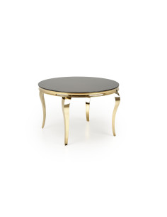 REGINALD_2 Stół Okrągły Glamour Fi120/76 cm Szkło Czarne Nogi Złote