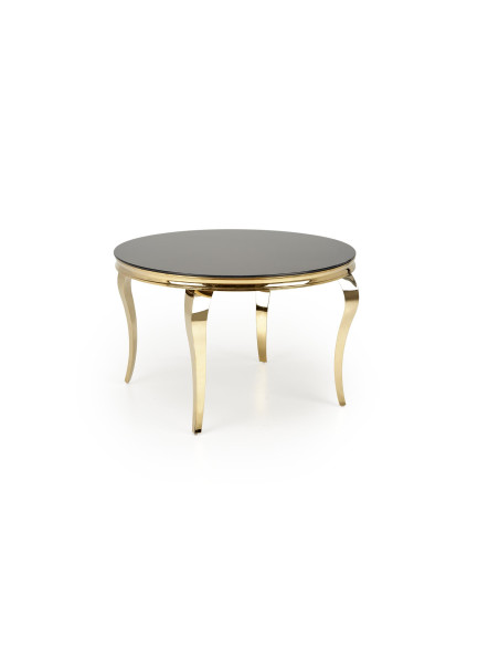 REGINALD_2 Stół Okrągły Glamour Fi120/76 cm Szkło Czarne Nogi Złote