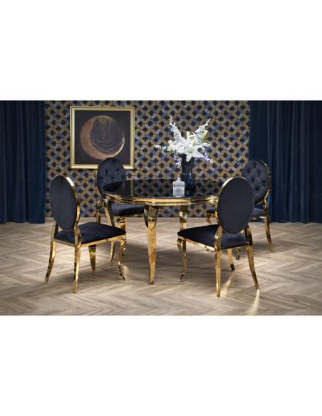 REGINALD_2 Stół Okrągły Glamour Fi120/76 cm Szkło Czarne Nogi Złote