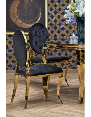 REGINALD_2 Stół Okrągły Glamour Fi120/76 cm Szkło Czarne Nogi Złote