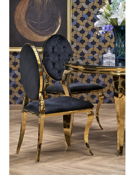 REGINALD_2 Stół Okrągły Glamour Fi120/76 cm Szkło Czarne Nogi Złote