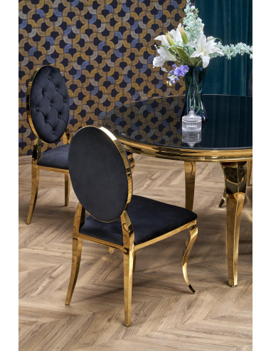 REGINALD_2 Stół Okrągły Glamour Fi120/76 cm Szkło Czarne Nogi Złote