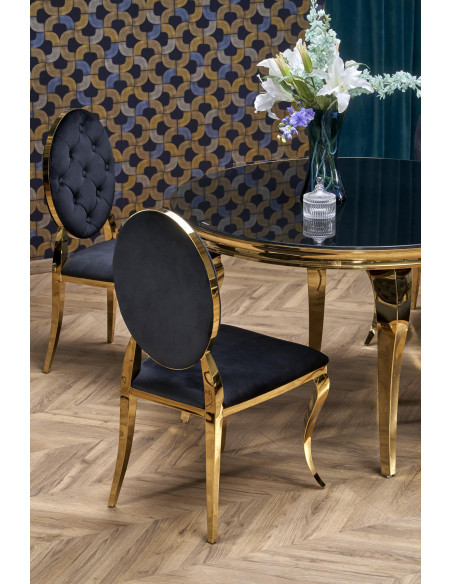 REGINALD_2 Stół Okrągły Glamour Fi120/76 cm Szkło Czarne Nogi Złote