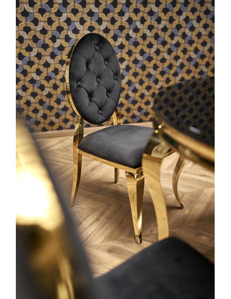 REGINALD_2 Stół Okrągły Glamour Fi120/76 cm Szkło Czarne Nogi Złote