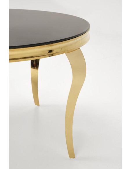 REGINALD_2 Stół Okrągły Glamour Fi120/76 cm Szkło Czarne Nogi Złote
