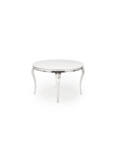 REGINALD Stół Okrągły Glamour Fi120/76 cm Spiek Biały Marmur Nogi Srebrne