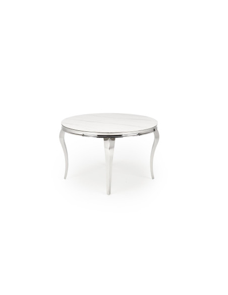 REGINALD Stół Okrągły Glamour Fi120/76 cm Spiek Biały Marmur Nogi Srebrne