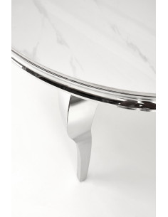 REGINALD Stół Okrągły Glamour Fi120/76 cm Spiek Biały Marmur Nogi Srebrne 2