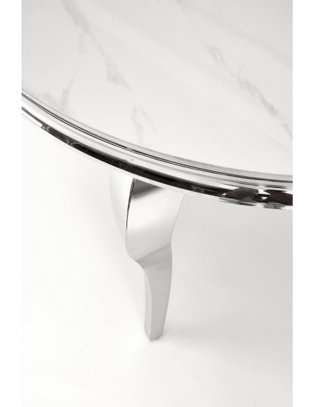 REGINALD Stół Okrągły Glamour Fi120/76 cm Spiek Biały Marmur Nogi Srebrne