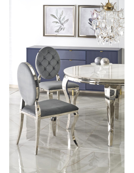 REGINALD Stół Okrągły Glamour Fi120/76 cm Spiek Biały Marmur Nogi Srebrne