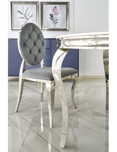 REGINALD Stół Okrągły Glamour Fi120/76 cm Spiek Biały Marmur Nogi Srebrne