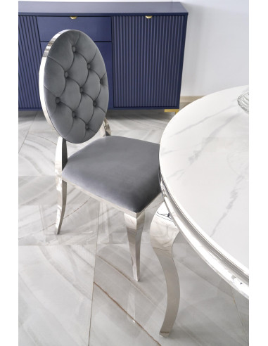 REGINALD Stół Okrągły Glamour Fi120/76 cm Spiek Biały Marmur Nogi Srebrne