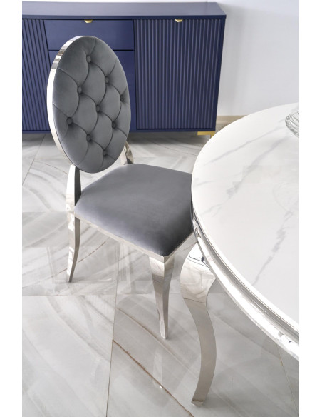 REGINALD Stół Okrągły Glamour Fi120/76 cm Spiek Biały Marmur Nogi Srebrne