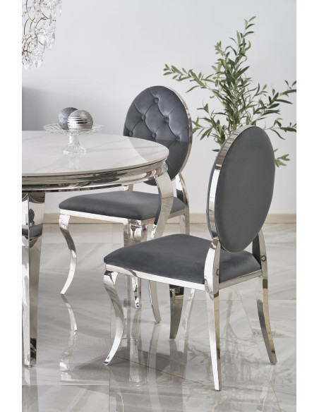 REGINALD Stół Okrągły Glamour Fi120/76 cm Spiek Biały Marmur Nogi Srebrne