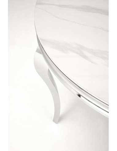 REGINALD Stół Okrągły Glamour Fi120/76 cm Spiek Biały Marmur Nogi Srebrne