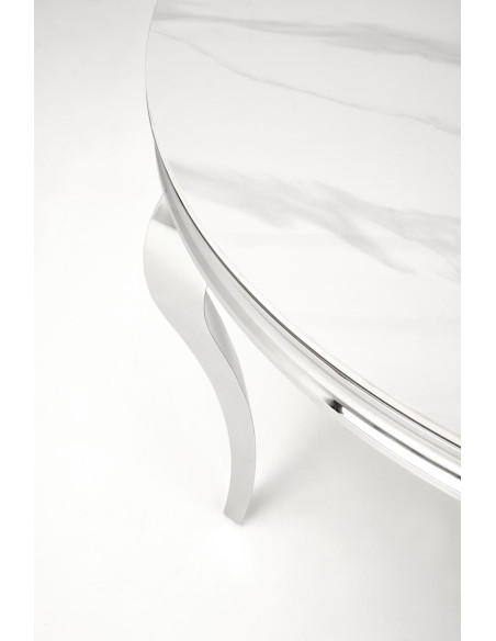 REGINALD Stół Okrągły Glamour Fi120/76 cm Spiek Biały Marmur Nogi Srebrne